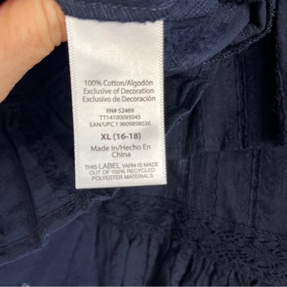 Lace Insert Tiered Ruffle Cotton Mini Skirt Boho Nautical Summer Navy Blue XL - Picture 9 of 10